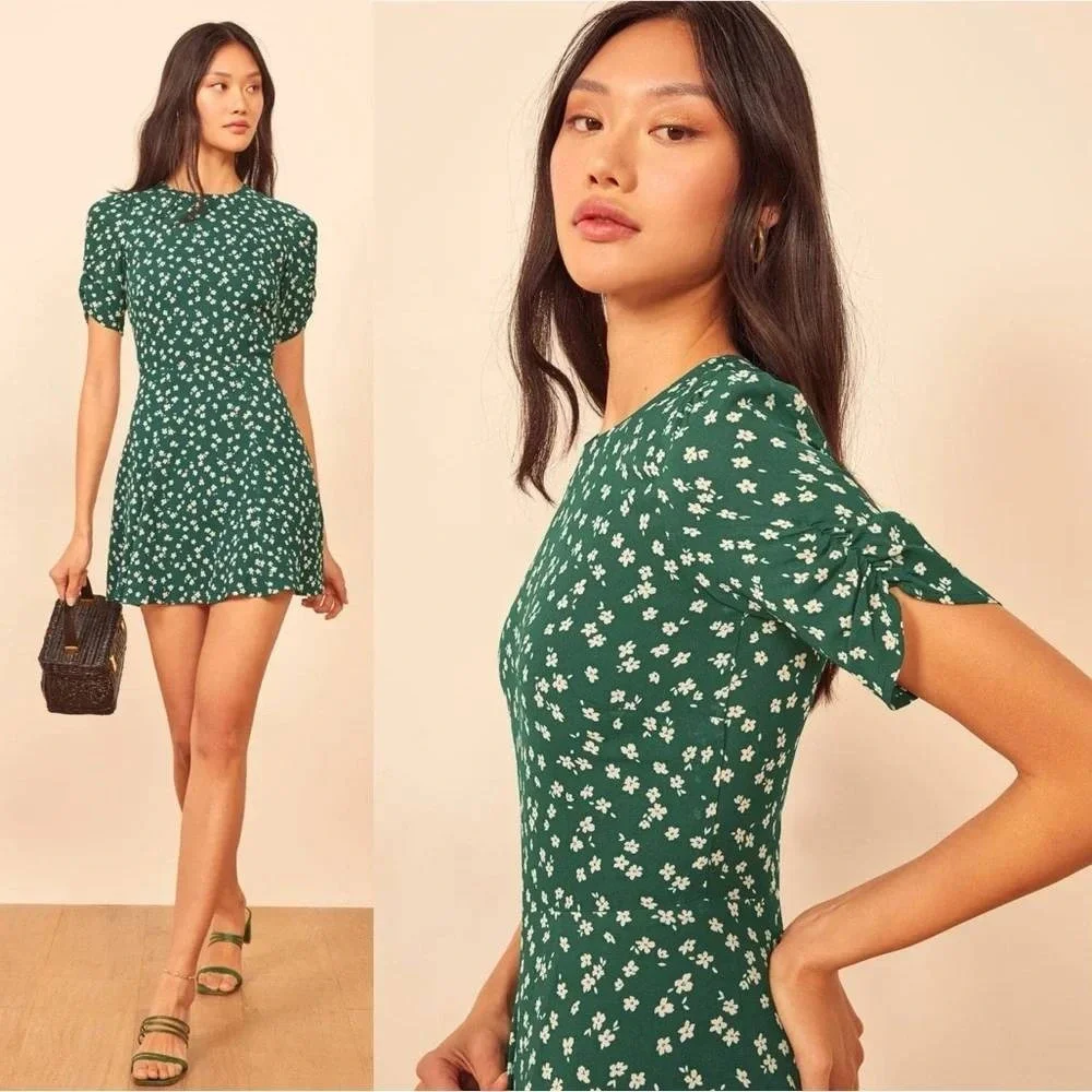 Reformation Gracie Floral Mini Dress Ruched Sleeve Size 4 - Picture 2 of 7